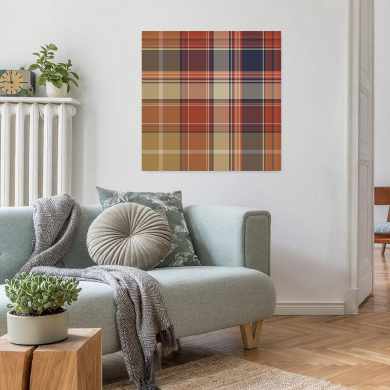 Art contemporain, art automnal traditionnel, H 32 po x l 32 po, Bleu / bleu marine / orange / rouge