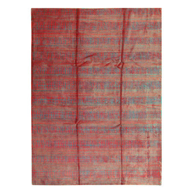 Wool Striped Area Rug in Blue/Red/Rust