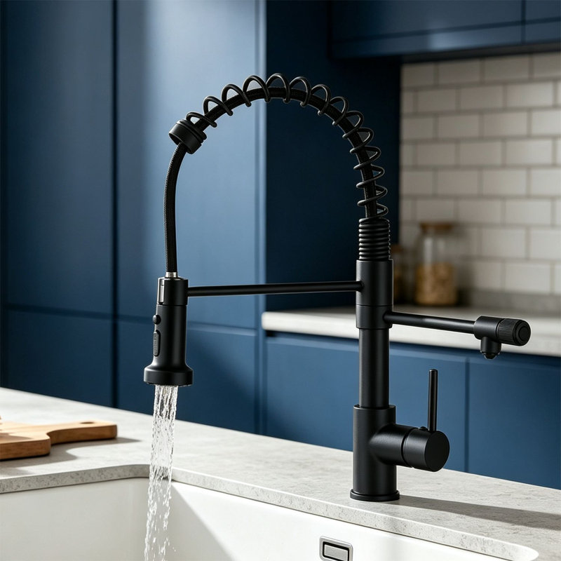 Topcraft Single Handle Single Hole Pull Down  Kitchen Sink Faucet, Black
