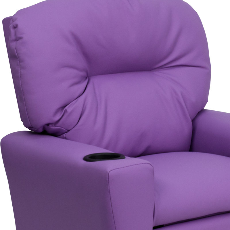 Contemporary Kids Recliner with Cup Holder, Vinyl - Lavender