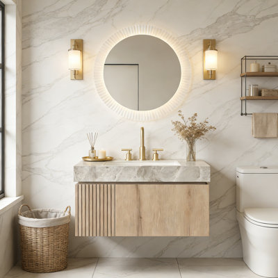Meuble-lavabo flottant avec espace de rangement multifonctionnel et 3 trous de robinet pré-percés