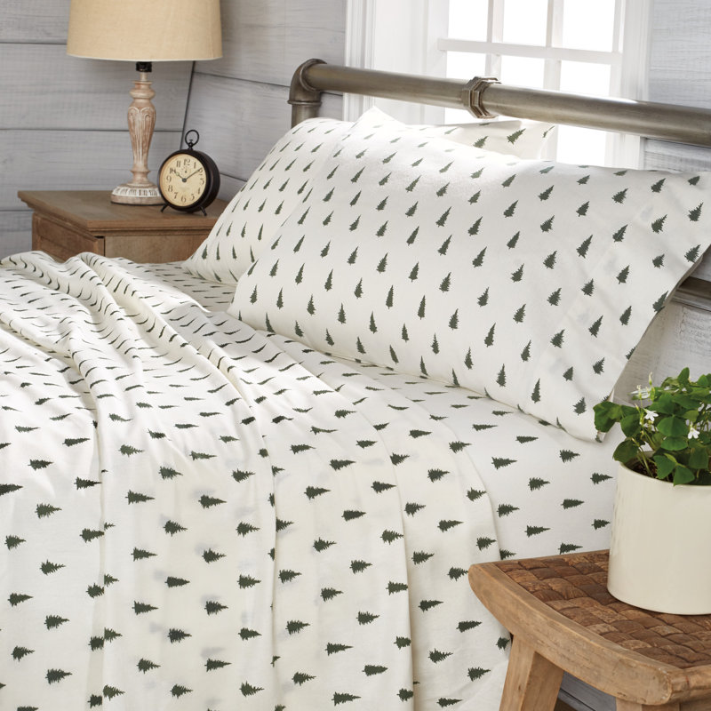 Spruce Trees Flannel Sheet Set, Queen
