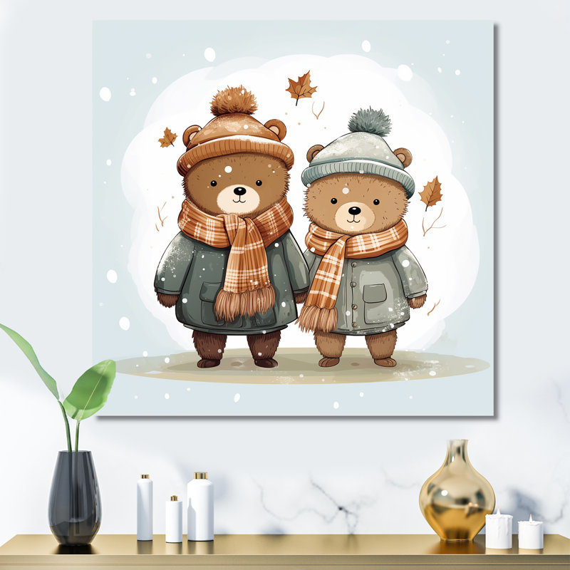 Ours en peluche charmante avec ours en peluche I - art mural ours en peluche, Toile tendue, H 16 po x l 16 po x P 1 po
