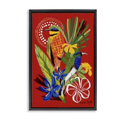 Gambia Inspired Birds Grey Framed Floater Canvas by Hannah Byatt
