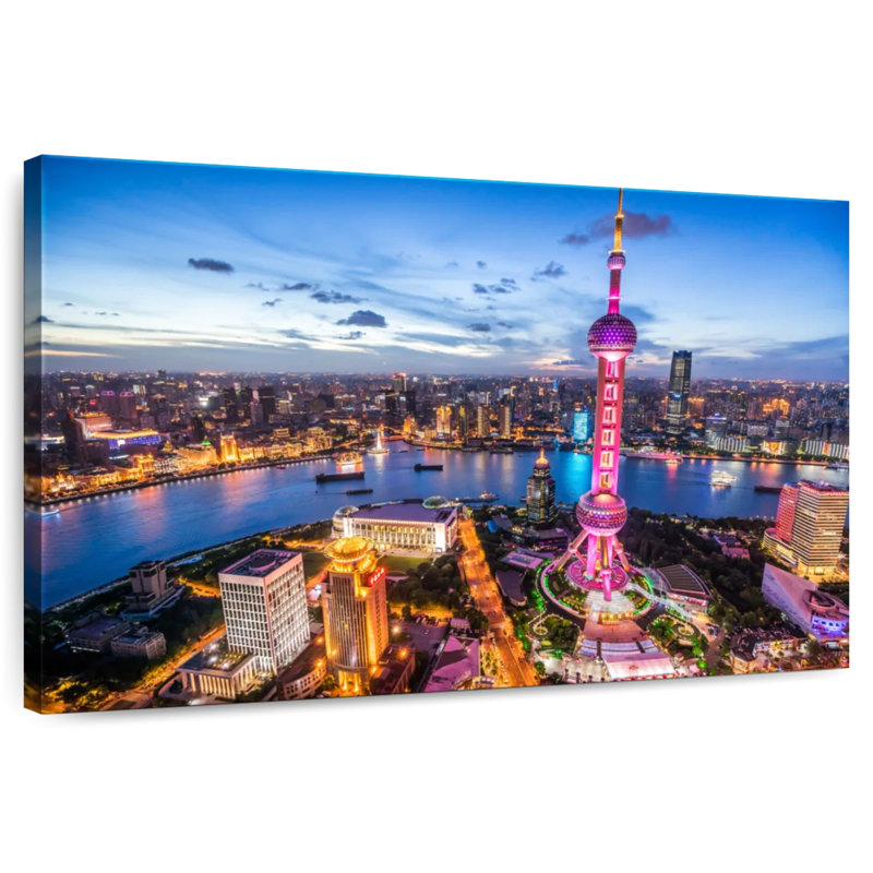 Sireci Glowing Shanghai Skyline, 8" H x 12" W