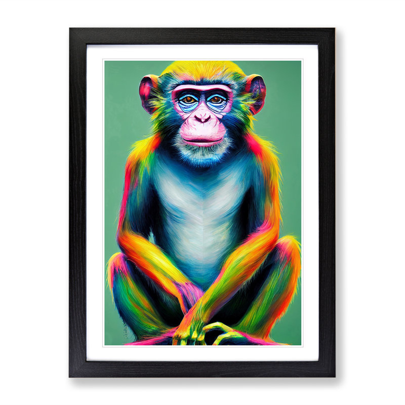 XV1022-2999X Neon Monkey No.2 - Single Picture Frame Print, 34cm H x 25cm W x 2cm D, Black