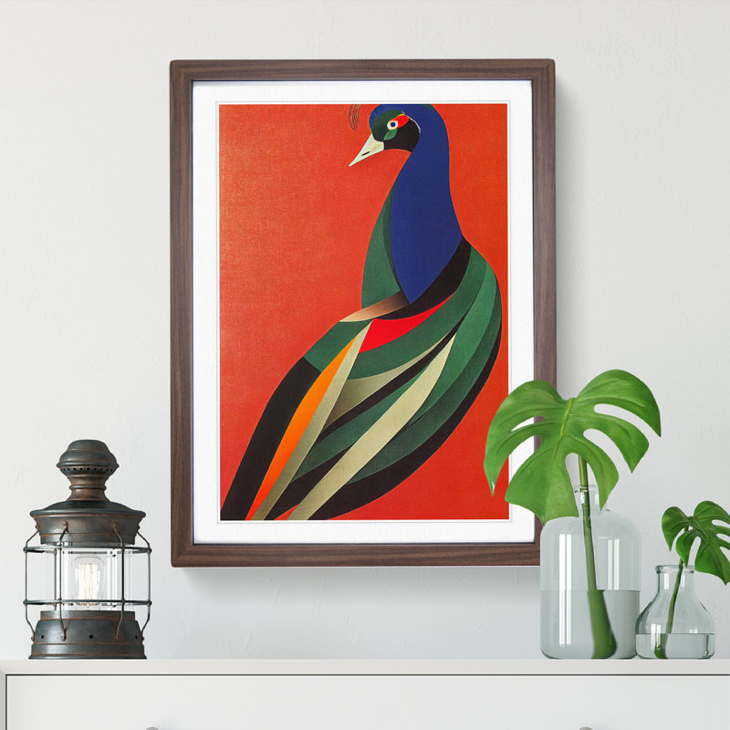 Peacock In Abstract No.6 - Wall Art, 64cm H x 46cm W, Walnut Framed