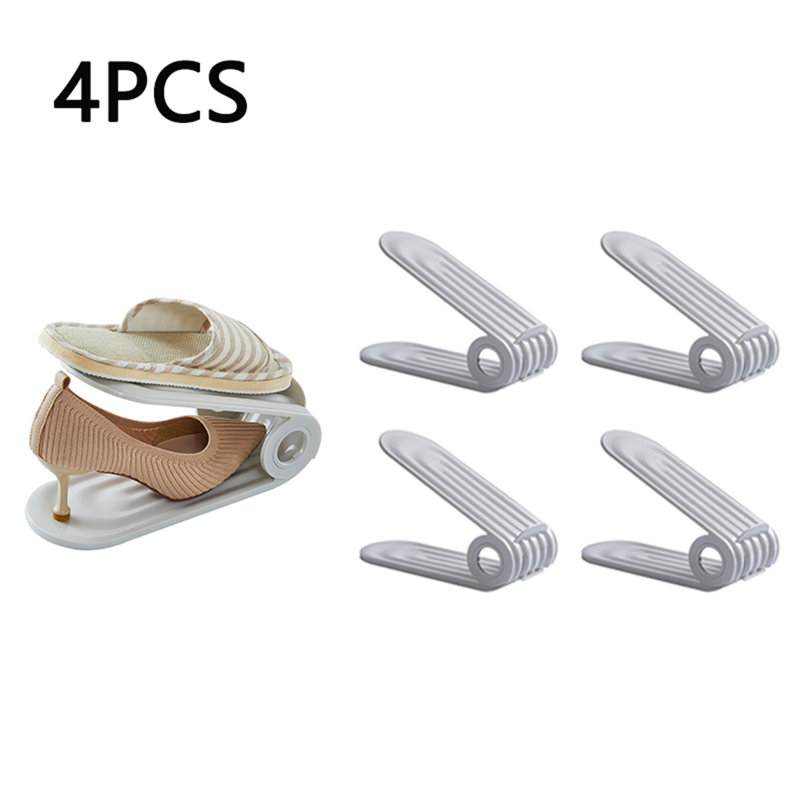 Ensemble de 4 fentes pour chaussures, range-chaussures réglable à deux couches, hauteur réglable à quatre positions, support de rangement pour chaussures peu encombrant, range-chaussures pour une paire de chaussures