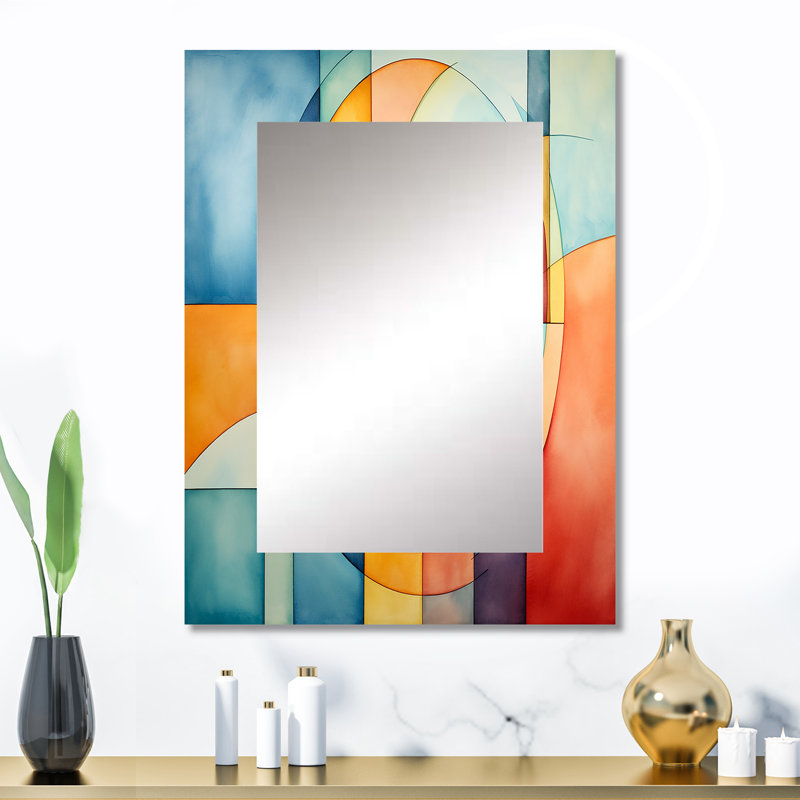 Cubes de couleurs douces IV - miroir décoratif géométrique, miroir mural moderne, impression d'art en métal, 32 po x 24 po