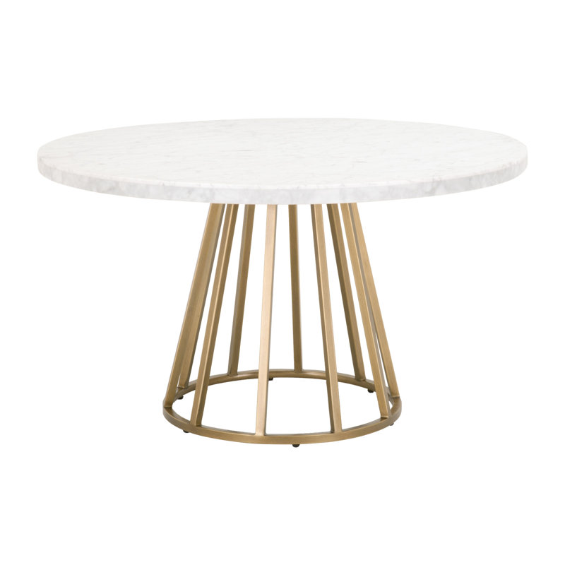 Round Solid Wood Base Dining Table, Gold
