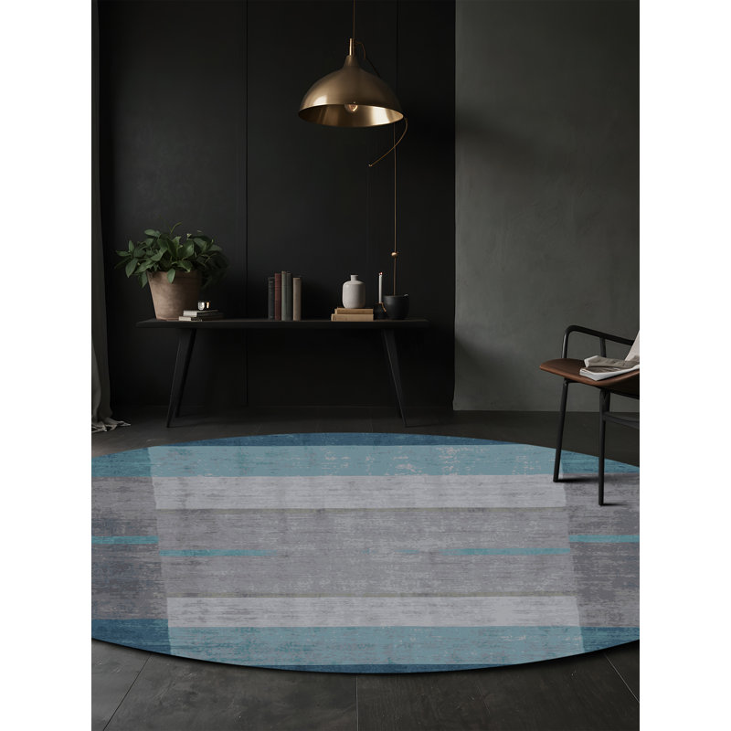 Machine Washable Gray Area Rug, Round 8'