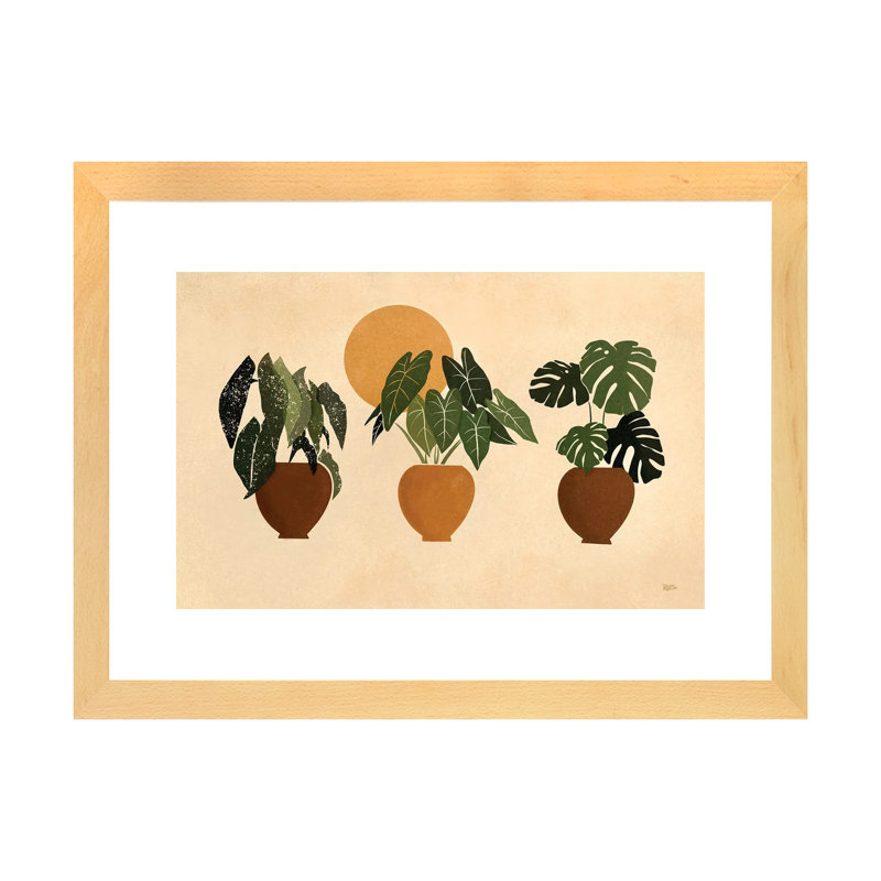 « Houseplants II » par Bria Nicole-impression d’art graphique, Toile avec cadre en bois beige, Blanc