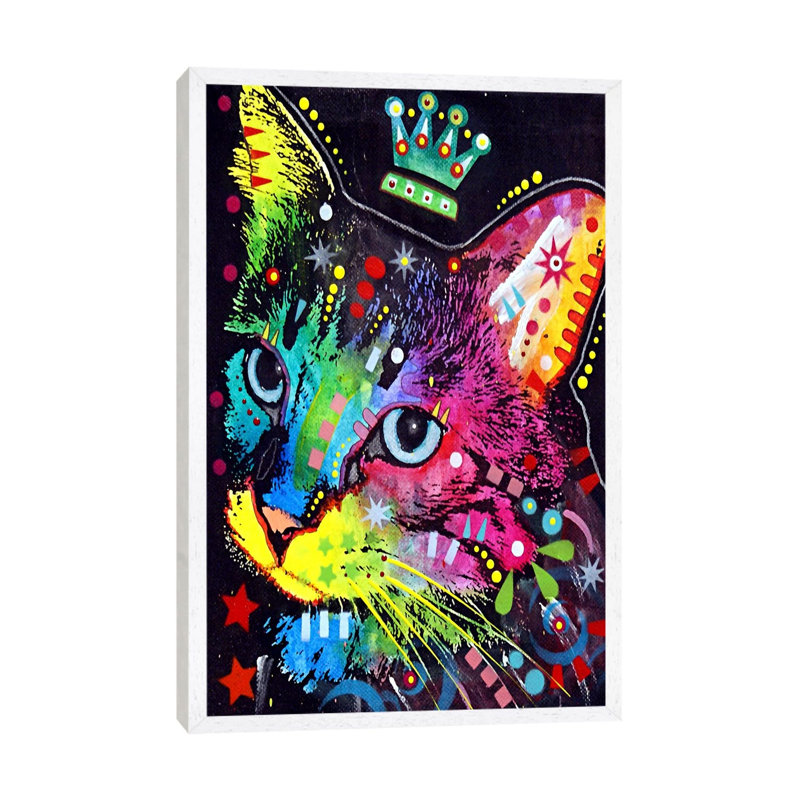 Thinking Cat Crowned by Dean Russo - Print on Canvas, 66.04 cm H x 45.72 cm W, White Framed