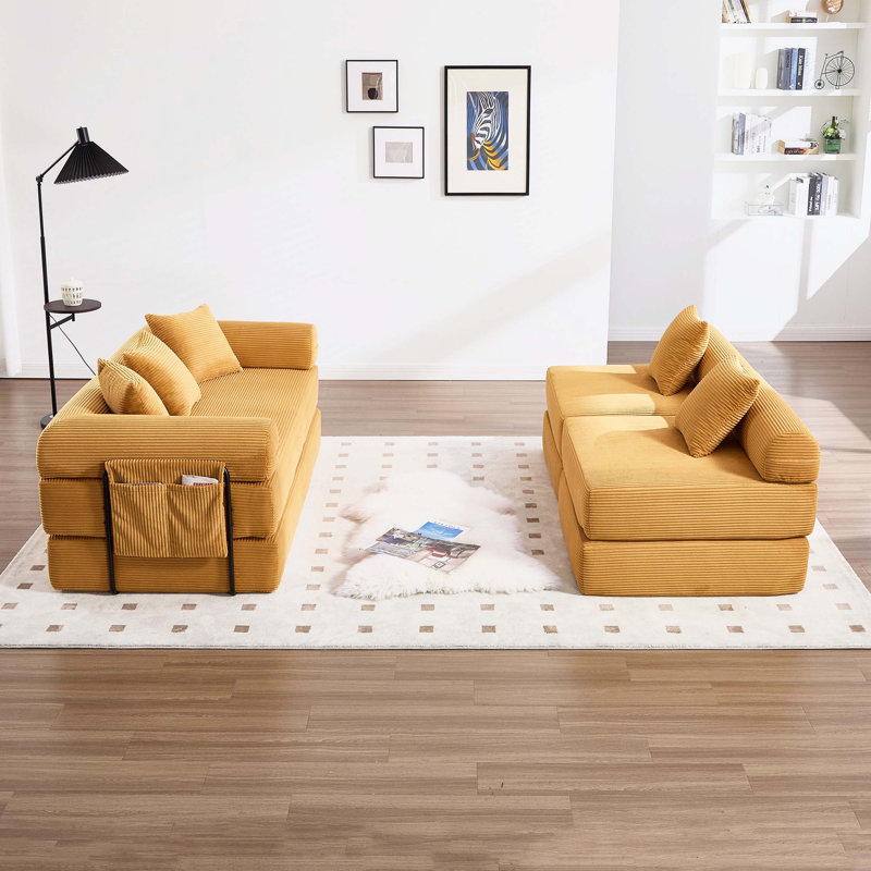Canapé-lit convertible en velours côtelé à cadre fixe, chaise longue pliante en mousse à mémoire de forme nuage pour la maison et le bureau