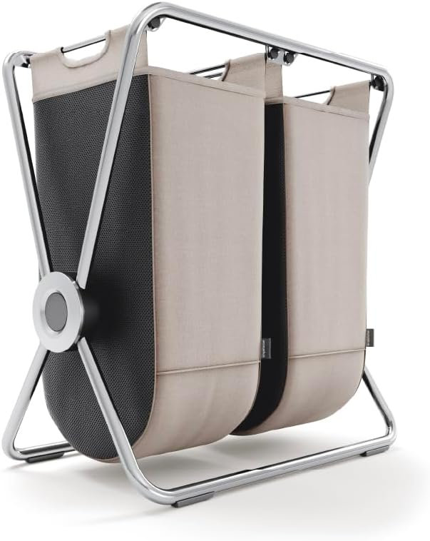 Simplehuman Single X-Frame Laundry Hamper, Heavy-Gauge Steel Frame, 29.7" H x 29.2" W x 16.5" D, Beige/Chrome