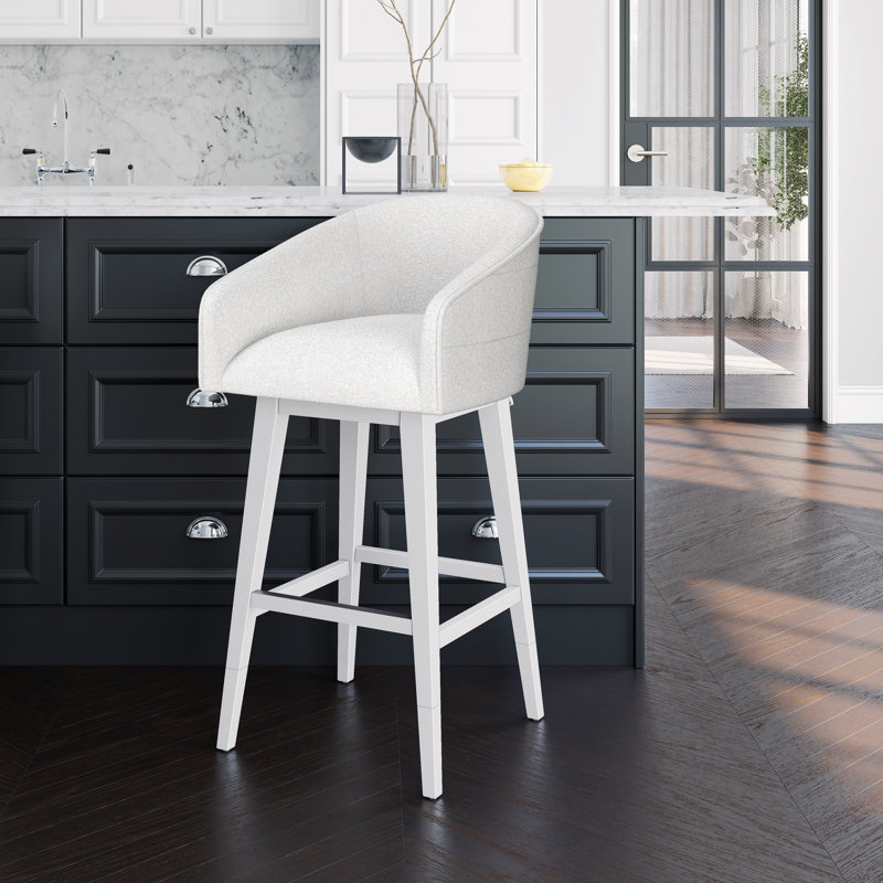 Tabouret pivotant à hauteur réglable en bois et en tonneau Dorreen, Blanc pur, Salée