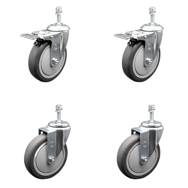 5 Inch SS Thermoplastic Rubber ½ Inch Stem Caster Set 2 Total Lock Brake SCC