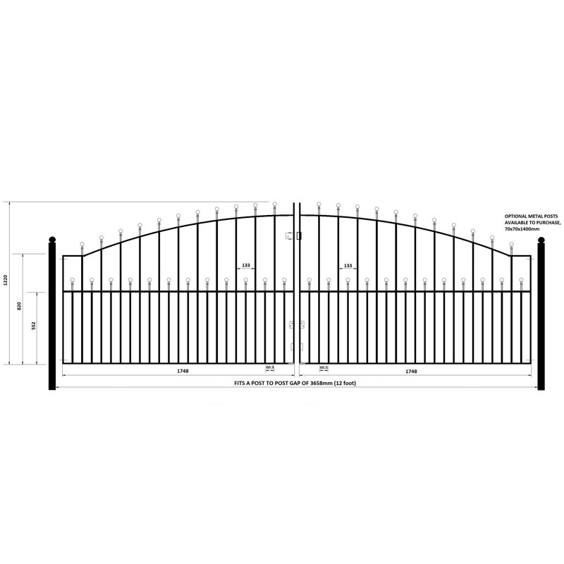 Begonia Ball Top Arched Metal Driveway Gate 122cm High, 366cm W X 122cm H