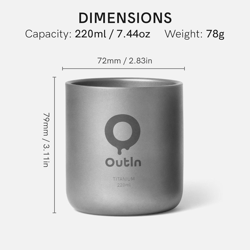 Tasse à café en titane Outin ultralégère, tasse de camping à double paroi isolée de 220 ml, tasse de voyage au goût pur, tasse de voyage légère