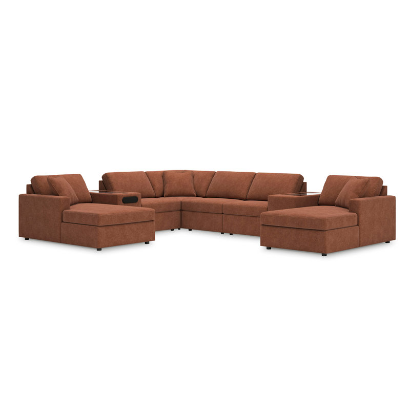 Canapé modulaire double 8 pièces Braintree avec audio et consoles de rangement, Polyester beige