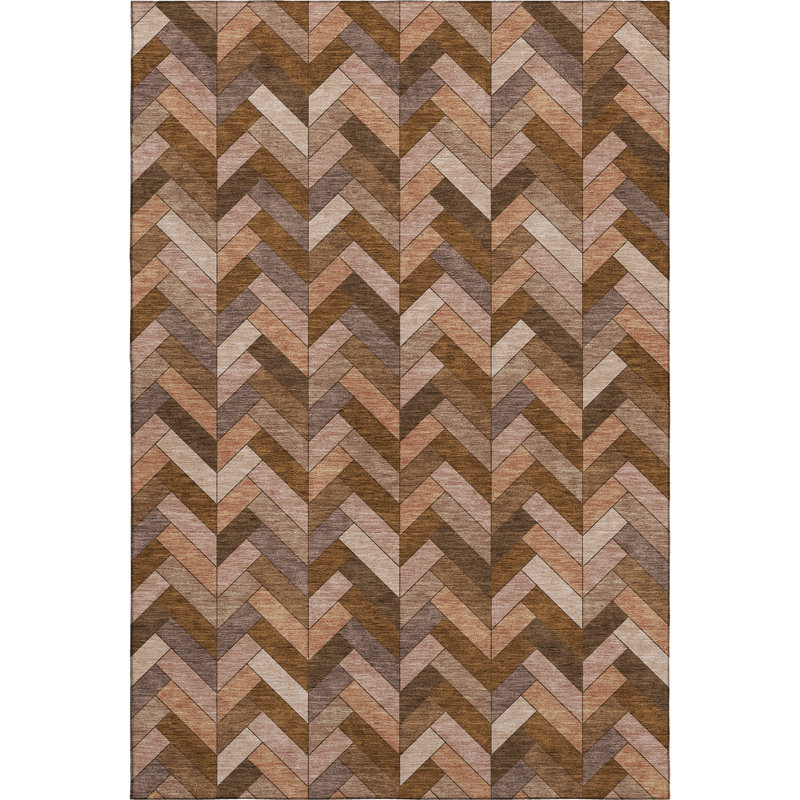 Premium Machine Washable Mayfield AMF2296 Geometric Rug, 5' x 7'6", Copper