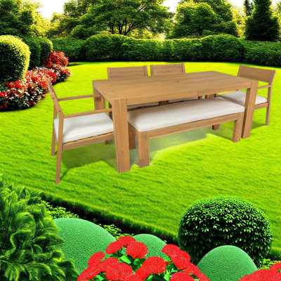 Ensembles de salle à manger de patio spacieux en bois avec coussins amovibles et trou de parasol pour les rassemblements dans la cour