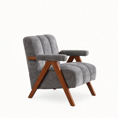 Chenille Fabric Accent Chair, Cloud-Shaped Lounge Armchair with Solid Wood Frame