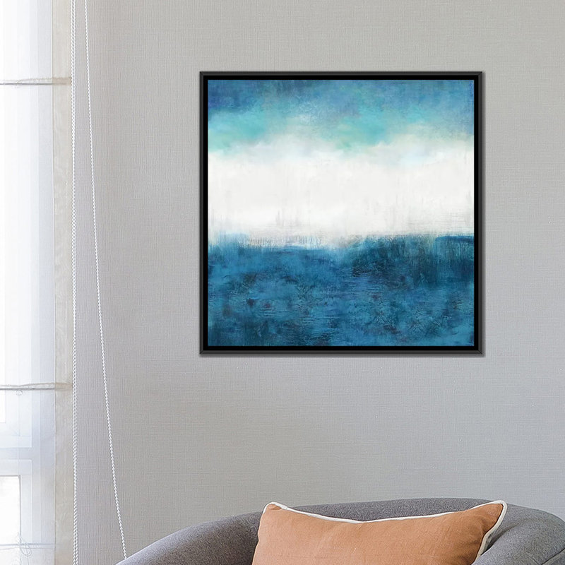 «Aqua Dawn», reproduction sur toile, H 18 po x l 18 po x P 1,5 po, Toile encadrée noire, Pas de tapis