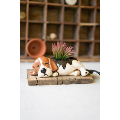  Decorative Ceramic Sleeping Beagle Planter 3" Tall