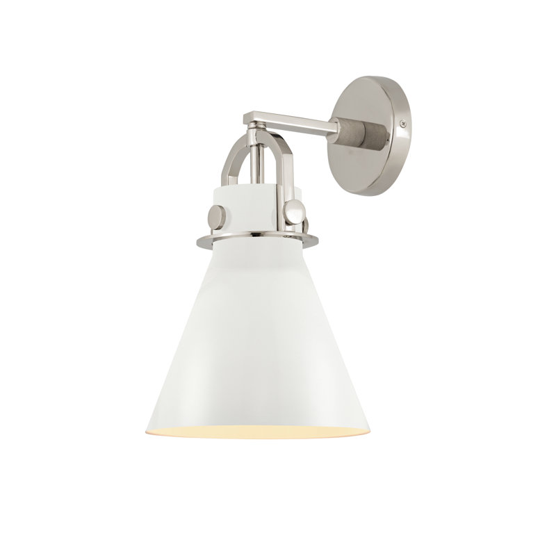 Acie Steel Armed Sconce, Matte White, Polished Nickel