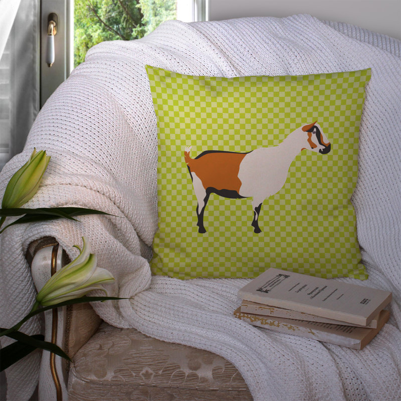 Coussin décoratif d’extérieur carré à vérifier chèvre, Vert, 14 po x 14 po