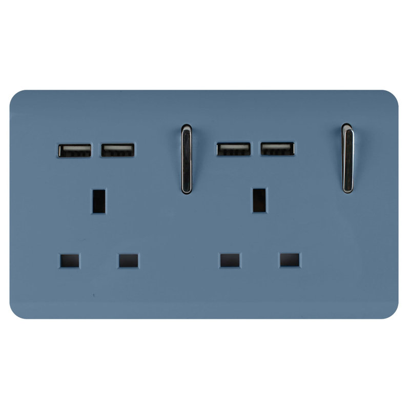 Trendi Switch 2 Gang 4 Port USB 2100mA Plug Socket, Sky