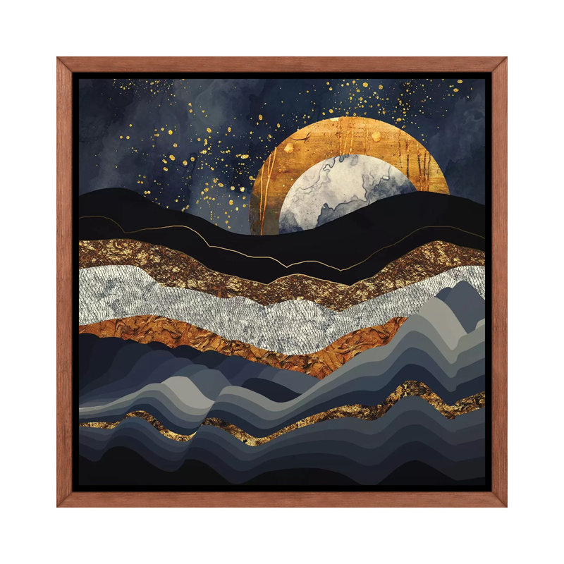 " Metallic Mountains ", 37" H x 37" W x 1.5" D, Brown Floater Framed