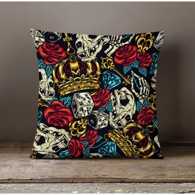 Throw Pillow With Insert, 16"H x 16"W, Blue/Black/Red Abstract 1