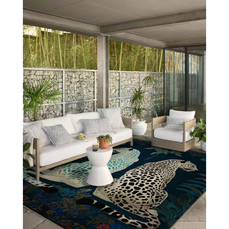 Tapis décoratif moderne à motif floral de deux tigres Paris Paris, Rectangle 3 pi 11,24 po x 5 pi 10,87 po