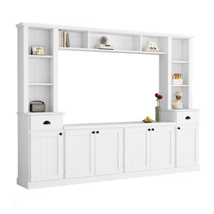 Ample Storage Space TV Stand with Adjustable Shelves, Modernist Large Media Console