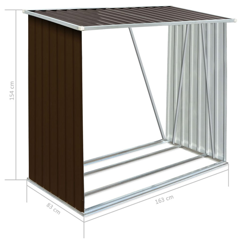 vidaXL Garden Log Storage Shed Galvanised Steel 163x83x154 cm, Brown