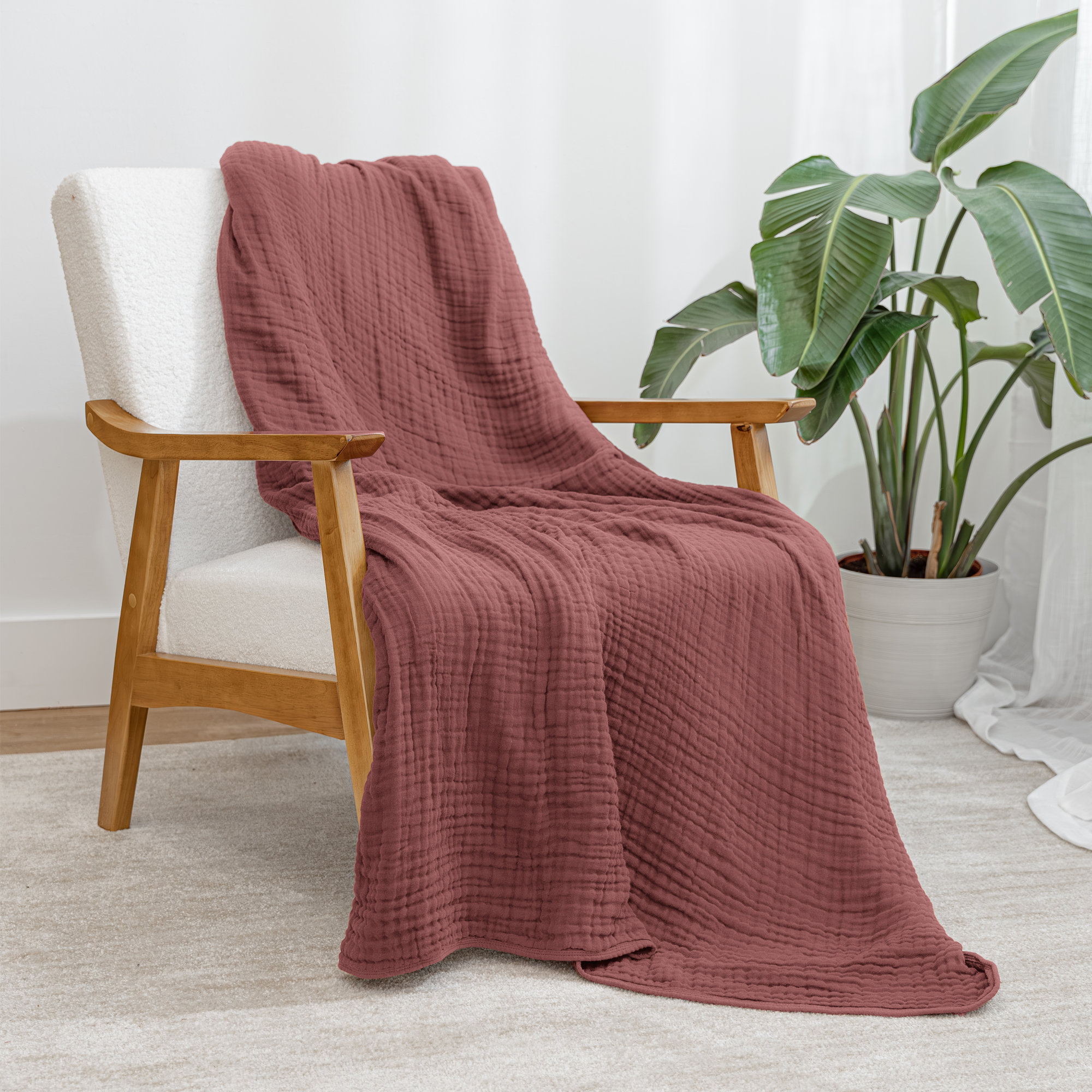 Karlina Muslin Blanket, Throw, Wine