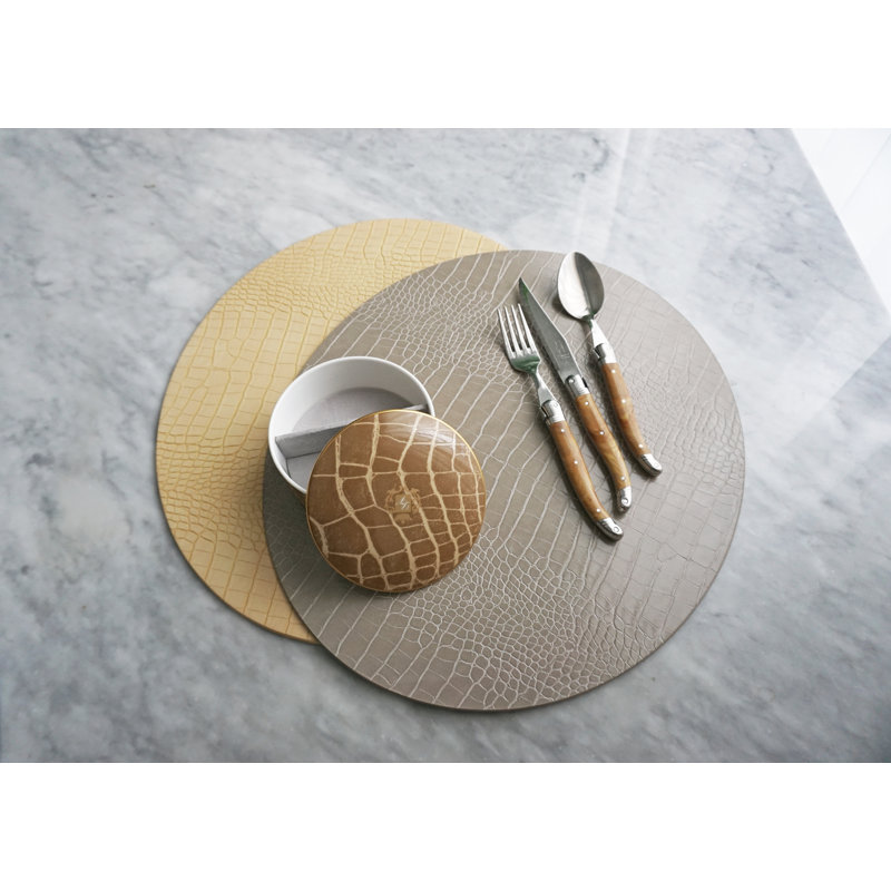 Dovi Faux Leather Round Placemats, Warm Gray