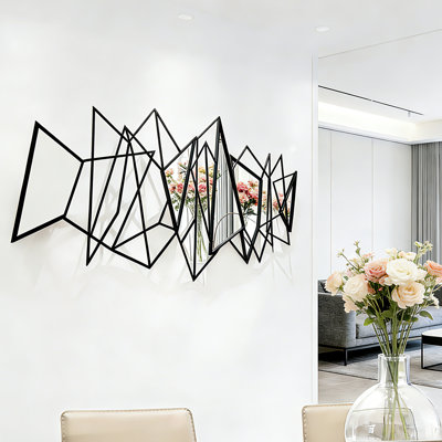 Geometric Entryway Mirror Metal Wall Decor, 3D Metal Wall Art Mirror for Living Room Wall Hanging 3D Wall Sculptures Artwork