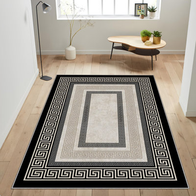 Stylish Woven Area Rug, 4.6 x 7.2 Feet, 100% Polyester, 740 g/m² | Non-Slip Felt Dot Underside, Easy to Clean, Machine Washable at 86°F | Perfect for Living Room, Bedroom, and Dining Areas, Durable & Elegant Design