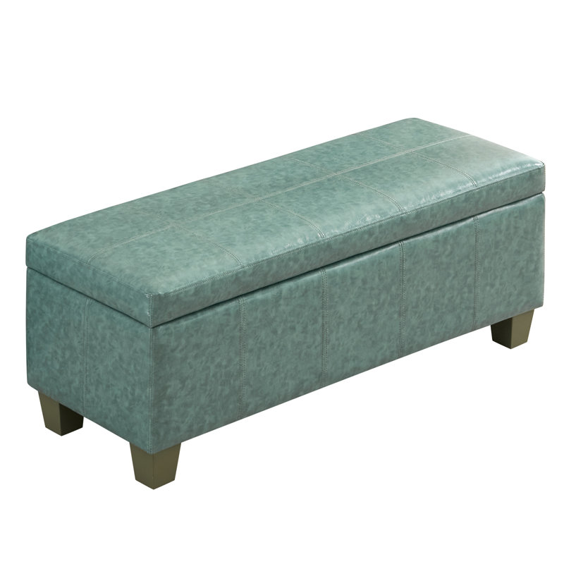 Green Faux Leather Tufted Storage Ottoman with Wooden Legs