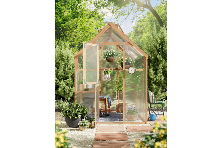 Greenhouse with hanging baskets