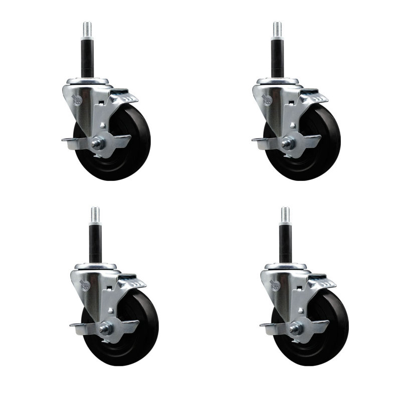 Ensemble de roulettes extensibles pivotantes en caoutchouc dur 4 pouces 3/4 pouces avec frein SCC