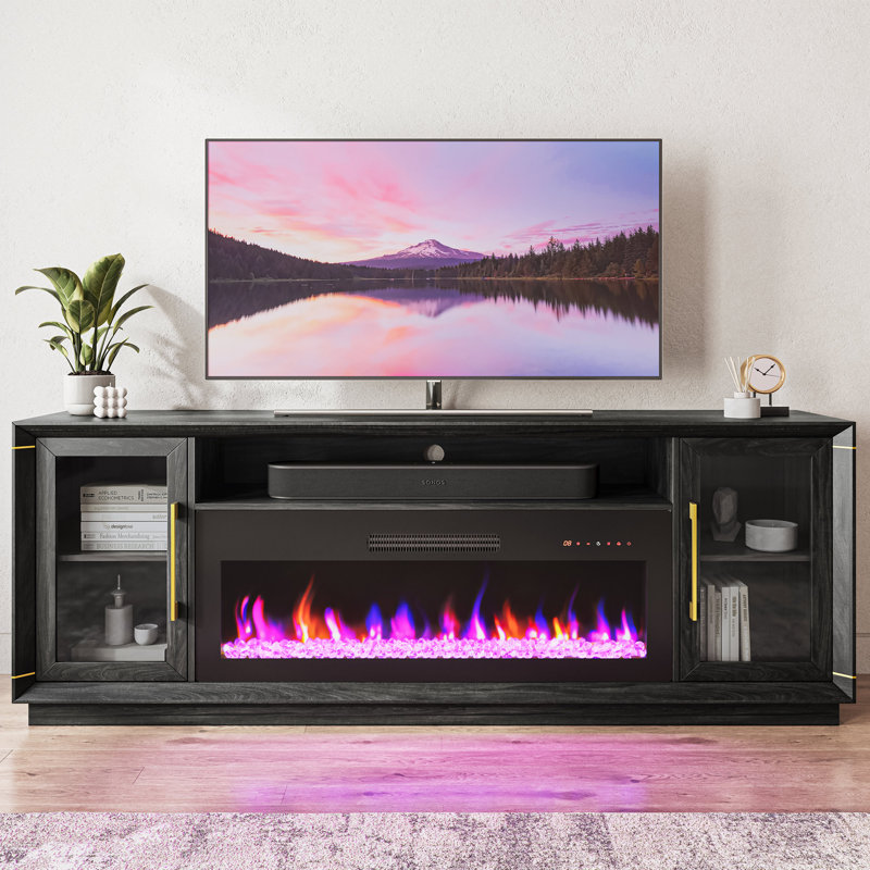  Meuble télé 73,5 po Befort, meuble télé moderne avec crédence de rangement avec foyer électrique, minuterie, écran tactile DEL, chaleur 5000 Btus