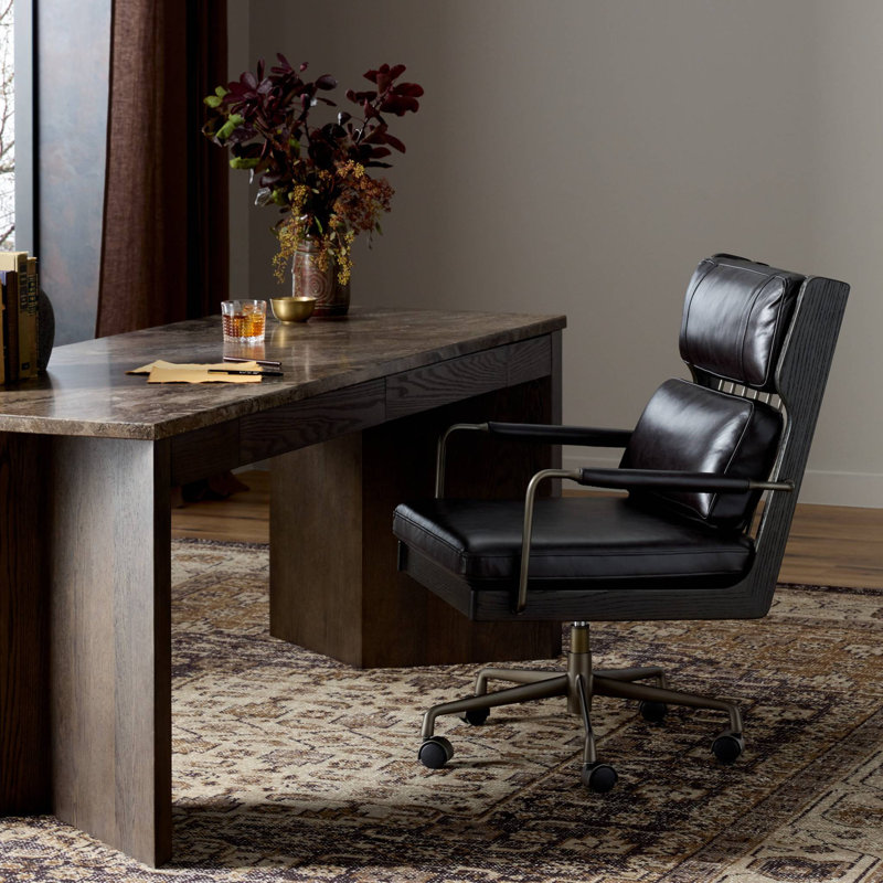 LUDVIG Leather Swivel Executive Chair, Black, Black