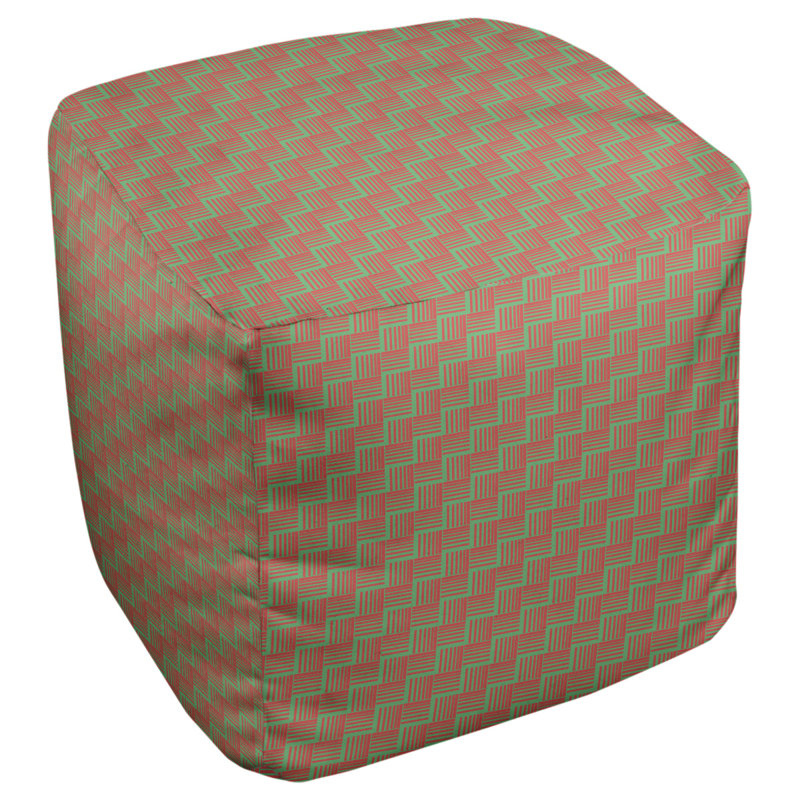 Upholstered Pouf, Red/Green