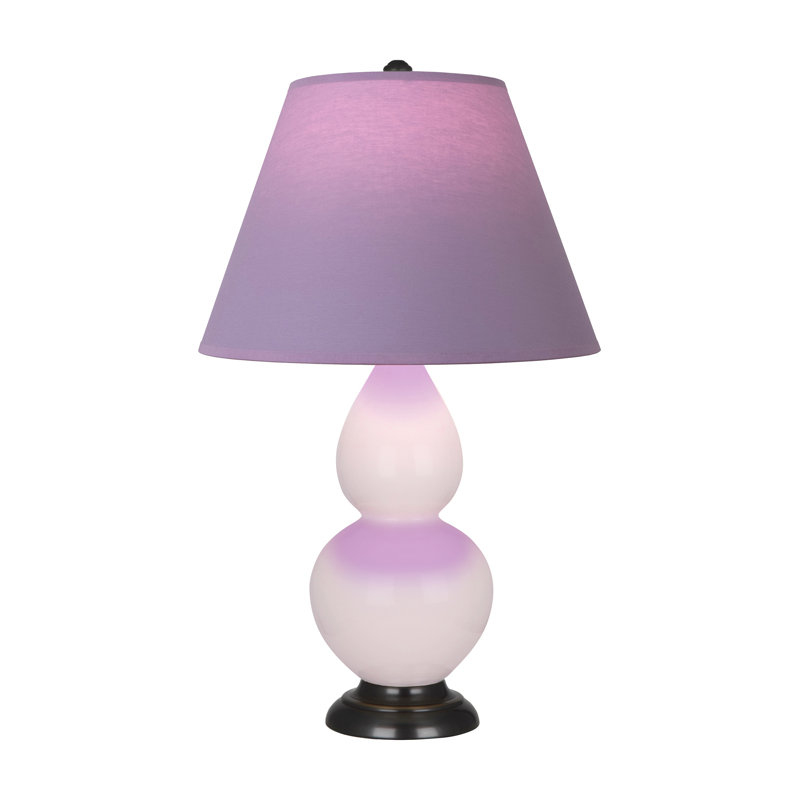 Petite lampe d'appoint à double gourde, Bronze patiné foncé, Eau de rose, Lavande / prune