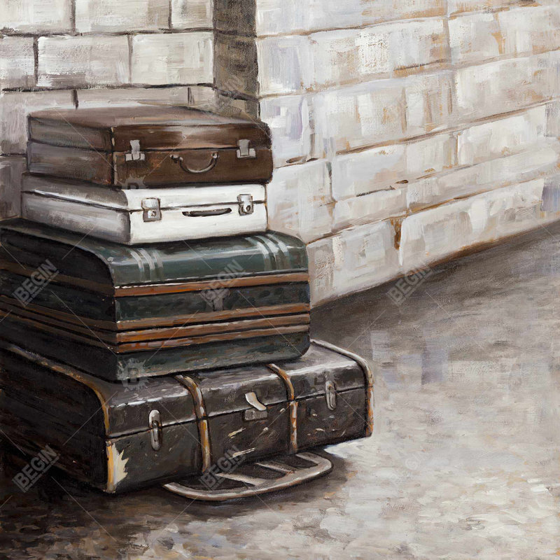 Quatre vieilles valises de voyage en toile brune | Décoration intérieure, H 8 po x l 8 po