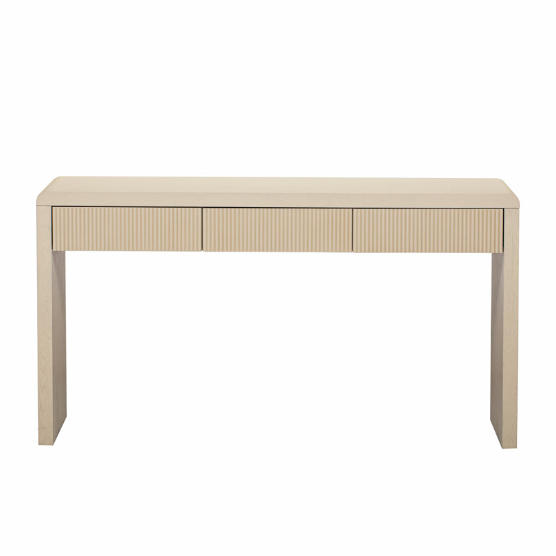 TREXM Rustic Console Table With 3 Fluted Drawers  Solid Wood Veneer Entryway Table Featuring Natural Wood Grain For Living Room, Hallway (Apricot)